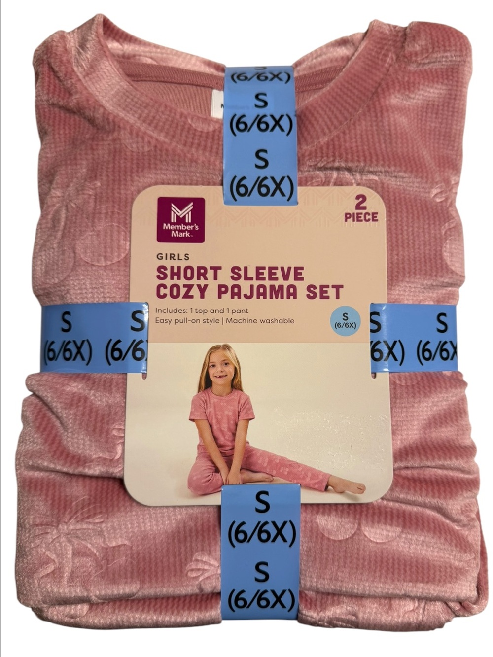 Members Mark Girls Short Sleeve Cozy Pajama Set Cherry Print NWT